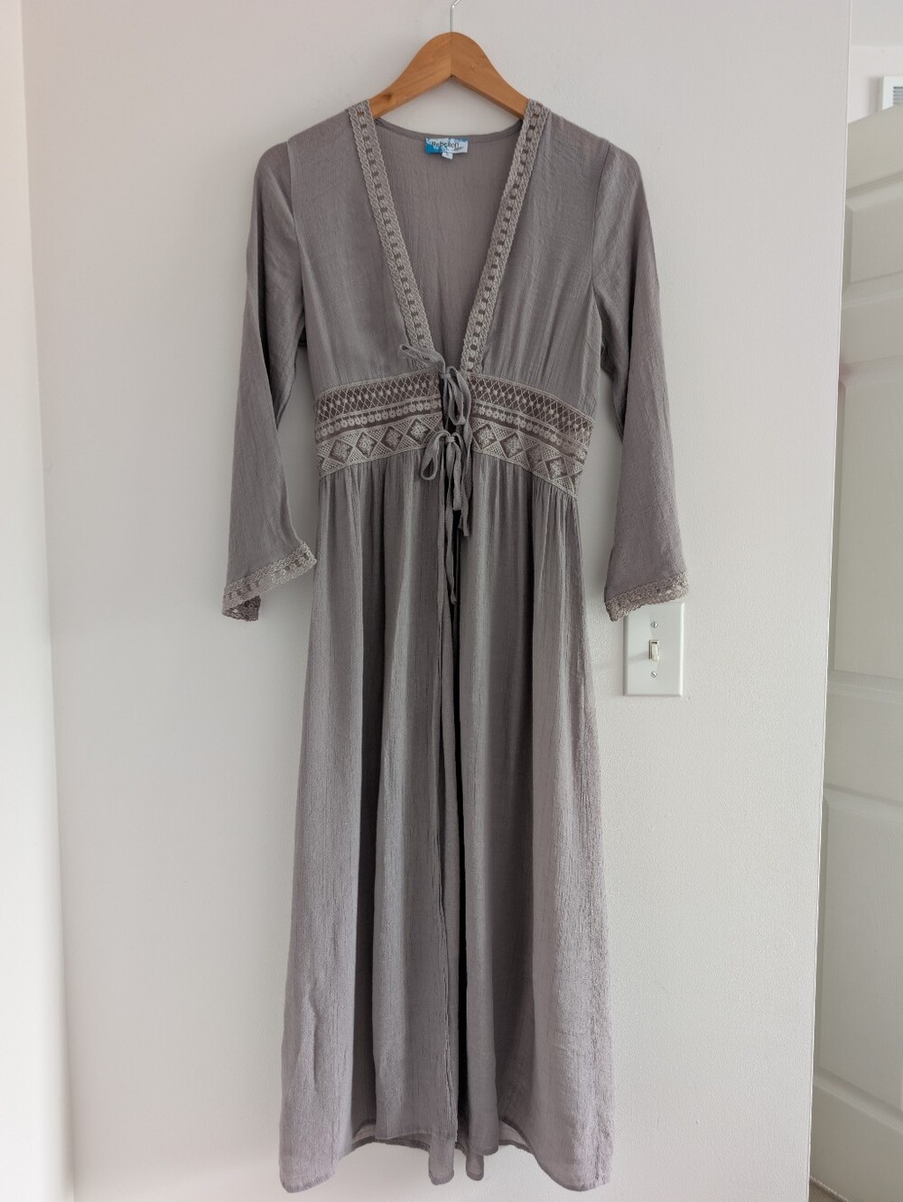 Rebellion Gray/Taupe Crochet-Trim Long Swim Coverup